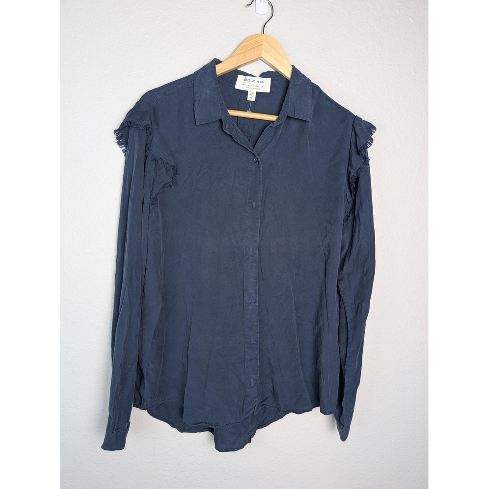 Cloth & Stone Shirt‎ Womens XL Blue Button Front Fringe Ruffle Long Sleeve Top
